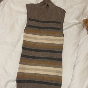 Theory Brown and Cream Striped Sleeveless Top